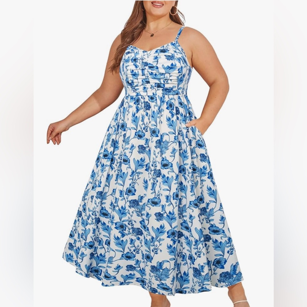 Floral Blue and White Maxi Dress